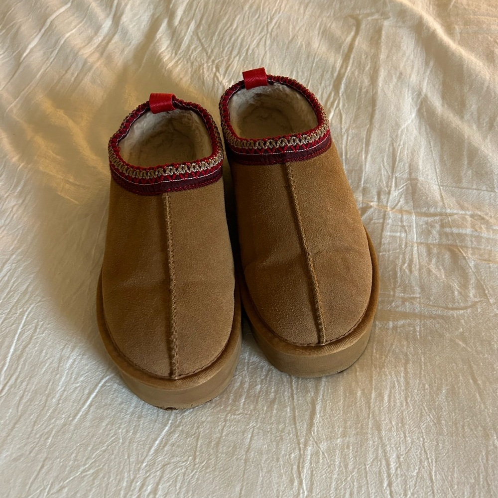 Brown Slip-On Shoes with Red Trim